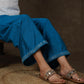 Trendy perssian blue wide leg palazzo pant with beads embroidery on the hemline