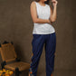 Trendy navy blue cotton trouser with beautiful embroidery on side slit