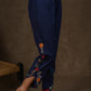Trendy navy blue cotton trouser with beautiful embroidery on side slit