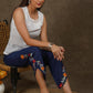 Trendy navy blue cotton trouser with beautiful embroidery on side slit