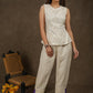 Casual off white cotton ankle length trouser with ikat hemline