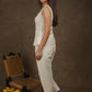 Casual off white cotton ankle length trouser with ikat hemline