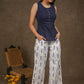 Smart casual ivory ikat straight fit cotton pant