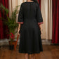 Black elegant cotton dress with hand embroidery & side tie ups