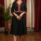 Black elegant cotton dress with hand embroidery & side tie ups