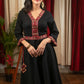 Black elegant cotton dress with hand embroidery & side tie ups