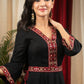Black elegant cotton dress with hand embroidery & side tie ups