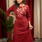 Maroon cotton dress with Gond painting