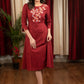 Maroon cotton dress with Gond painting