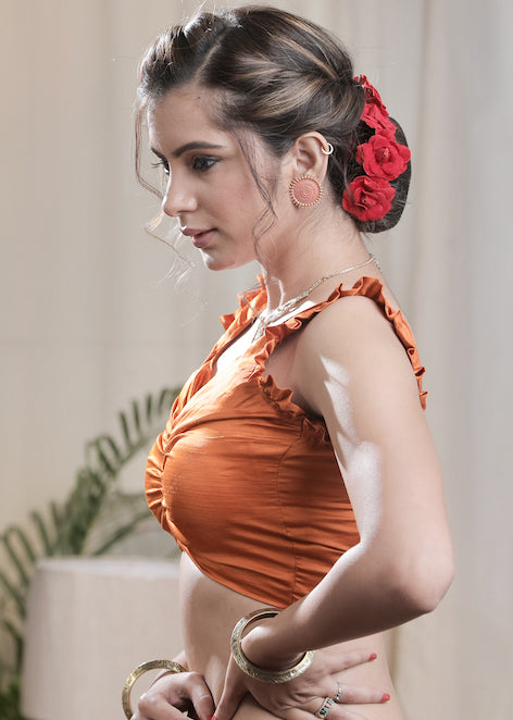 Stylish Rust Crepe Designer Padded  Blouse