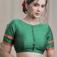 Green Cotton Silk Padded Blouse with open Back and Tassles