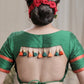Green Cotton Silk Padded Blouse with open Back and Tassles