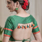 Green Cotton Silk Padded Blouse with open Back and Tassles
