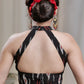 Trendy Black Cotton Ikat Halter Neck Padded Blouse