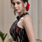 Trendy Black Cotton Ikat Halter Neck Padded Blouse
