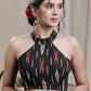 Trendy Black Cotton Ikat Halter Neck Padded Blouse