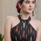 Trendy Black Cotton Ikat Halter Neck Padded Blouse