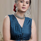 Peacock  Blue Cotton silk Pin Tucked Designer Blouse