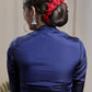 Royal Blue Crepe Designer Blouse with offwhite Piping. Lining Given