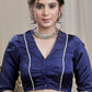 Royal Blue Crepe Designer Blouse with offwhite Piping. Lining Given