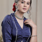 Royal Blue Crepe Designer Blouse with offwhite Piping. Lining Given