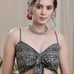 Smart and Stylish Black  Mantra Design Padded Designer Cotton Blouse with Bow and Noodle Strap