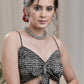 Smart and Stylish Black  Mantra Design Padded Designer Cotton Blouse with Bow and Noodle Strap