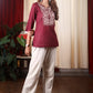 Elegant Embroidered Wine Cotton Top