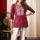 Elegant Embroidered Wine Cotton Top
