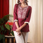 Elegant Embroidered Wine Cotton Top