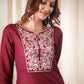 Elegant Embroidered Wine Cotton Top