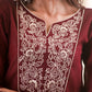 Elegant Embroidered Wine Cotton Top
