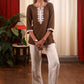 Delicate White Embroidery Coffee Brown Top