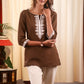 Delicate White Embroidery Coffee Brown Top