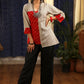 Red Bandhej & zig zag printed cotton combination top