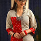 Red Bandhej & zig zag printed cotton combination top