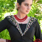Stlyish Black Cotton Blouse with Floral Embroidery on the Collar
