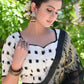 Smart Cream Ikat Blouse with Black Pompom Lace Detailing