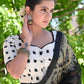 Smart Cream Ikat Blouse with Black Pompom Lace Detailing