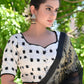Smart Cream Ikat Blouse with Black Pompom Lace Detailing