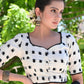 Smart Cream Ikat Blouse with Black Pompom Lace Detailing