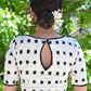 Smart Cream Ikat Blouse with Black Pompom Lace Detailing