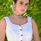 Standout White Sleeveless Blouse with Beautiful Fish Painting on the Back