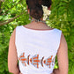 Standout White Sleeveless Blouse with Beautiful Fish Painting on the Back