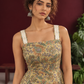 Light Yellow Floral Printed Cotton Fit & Flare Dress with Hakoba Straps and Scalloped Hem — fabric detail
