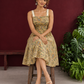 Light Yellow Floral Printed Cotton Fit & Flare Dress with Hakoba Straps and Scalloped Hem — seated