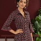 Bold Black Ajrakh Cotton Shirt Dress with Red & Beige Zigzag Print and Kantha Detailing — styled view