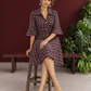 Bold Black Ajrakh Cotton Shirt Dress with Red & Beige Zigzag Print and Kantha Detailing — seated
