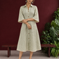 Sage Green Striped Cotton Shirt Dress with Contrast Buttons and Lace-Trimmed Cuffs — front view