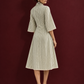 Sage Green Striped Cotton Shirt Dress with Contrast Buttons and Lace-Trimmed Cuffs — back view